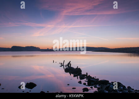 Twilight over Harelaw Dam on a Winter Day Stock Photo