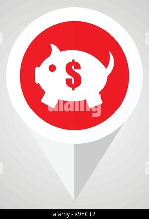 Piggy bank vector icon. White and red web pointer in eps 10 for webdesign and smartphone applications. Stock Vector