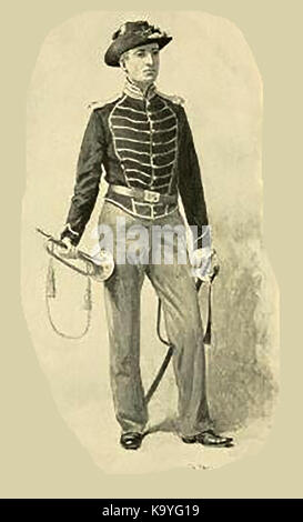 1900 - An American cavalry bugler in full uniform with bugle and sword Stock Photo