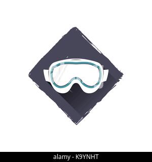 snowboard glasses logo design, symbol. Stock vector illustration with shadow. Isolated on white background. Stock Vector