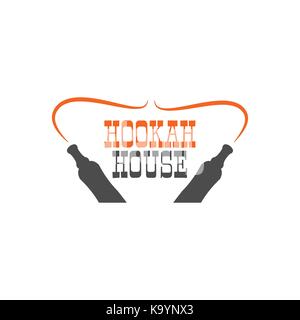 Hookah house label, badge. Vintage shisha logo. Lounge cafe emblem. Arabian bar, shop. Isolated. Stock vector illustration Stock Vector