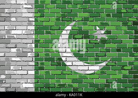 Flag of Pakistan on a brick wall - Illustration,  Pakistan flag on brick textured background,  Abstract grunge vector Stock Vector