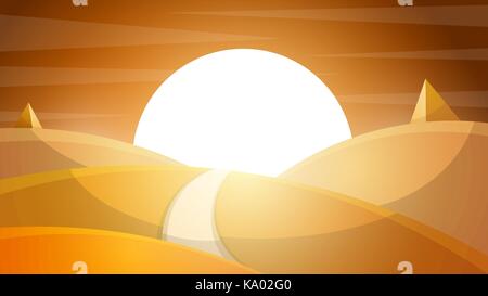 Desert landscape. Pyramid and sun. Stock Vector