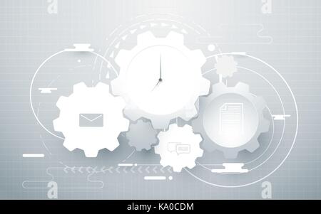 Abstract gear wheel, geometric lines and social icons. work time business concept Stock Vector