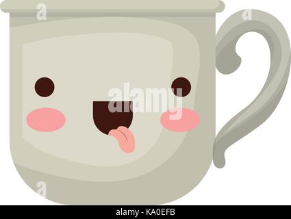 Kawaii Coffee Cups Flat Cartoon Glasses and Mugs with Cappuccino