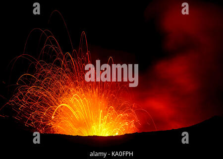 Eruption, volcanic eruption, night view, volcano Yasur, Tanna Island, Vanuatu, South Sea, Oceania Stock Photo