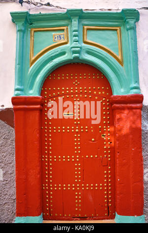 Traditional door in the street in the Medina of Rabat, Morocco Stock Photo