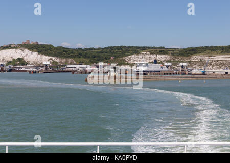 View at English coast from ship leaving the harbor of Dover Stock Photo