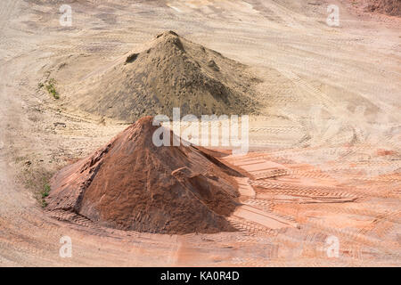 Stockyard of quarries, sands, pebbles and aggregates near Le Havre, France Stock Photo