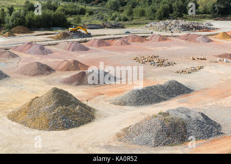 Stockyard of quarries, sands, pebbles and aggregates near Le Havre, France Stock Photo