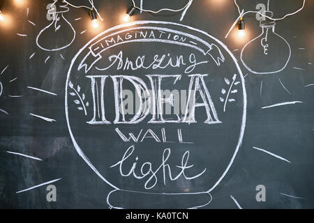 Background image of inspirational chalk drawing on wall in modern apartment, copy space Stock Photo