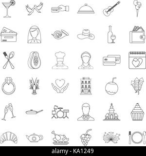 Present icons set, outline style Stock Vector