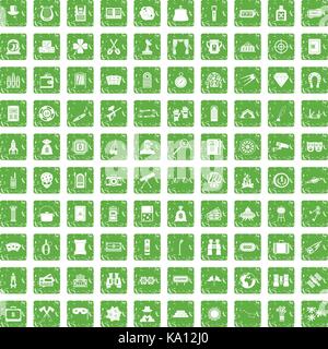 100 adult games icons set grunge green Stock Vector