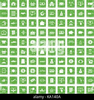 100 payment icons set grunge green Stock Vector