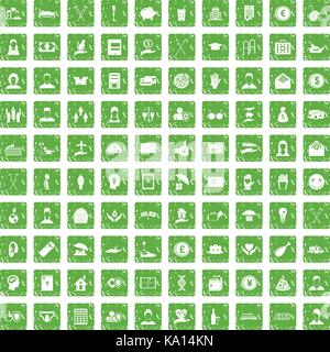 100 philanthropy icons set grunge green Stock Vector