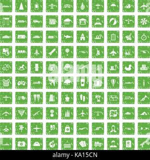 100 plane icons set grunge green Stock Vector