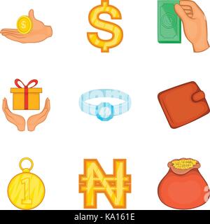 Money offering icons set, cartoon style Stock Vector