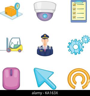 Winged machine icons set, cartoon style Stock Vector