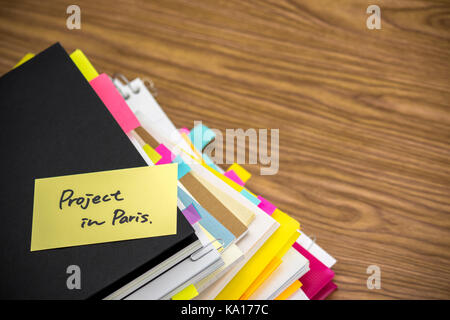 Project in Paris; The Pile of Business Documents on the Desk Stock Photo
