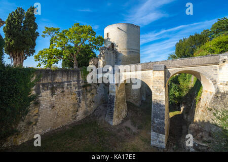 The Coudray Tower and bridge, Chateau Chinon, France. Stock Photo