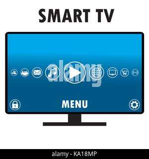 Smart TV with different icons, flat design, vector illustration. Stock Vector