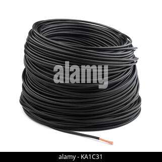 Hank of black cable isolated on white background Stock Photo