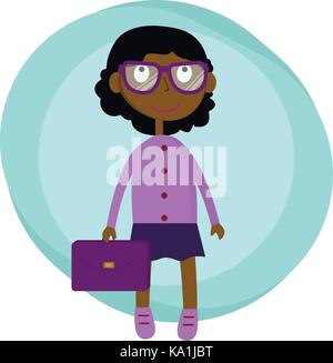 Afro american girl wearing eyeglasses with a bag in her hand Stock Vector