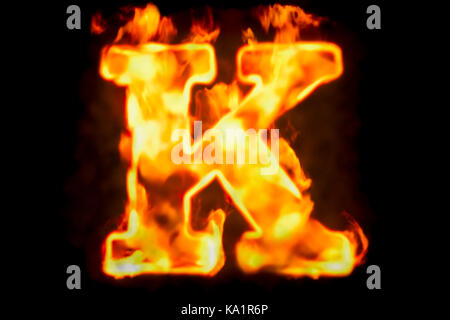 Fire letter K of burning flame light, 3D rendering isolated on black background Stock Photo