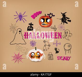 halloween hand drawn elements Stock Vector