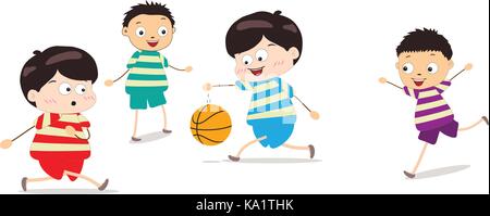 Little Kids Playing Basketball Stock Vector