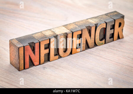 influencer - word abstract in vintage letterpress wood type printing blocks Stock Photo