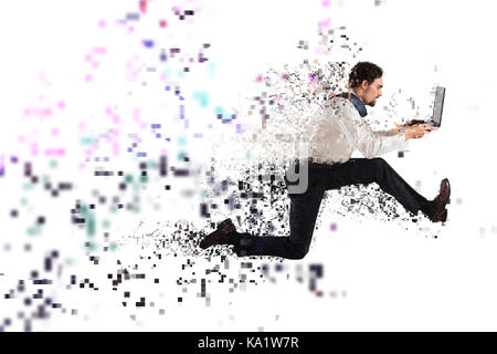 Fast internet connection concept with running businessman Stock Photo