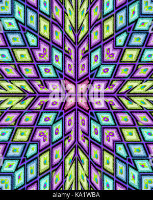 Pastel squares are decorated with tiny flowers.  Squares bend and tilt across background image. Stock Photo
