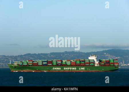 China Shipping Line cargo ship in San Francisco Bay Stock Photo