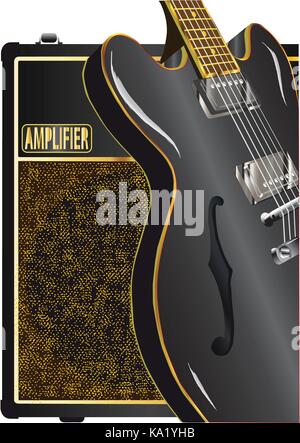 A classic black electric guitar with a valve amplifier Stock Vector ...