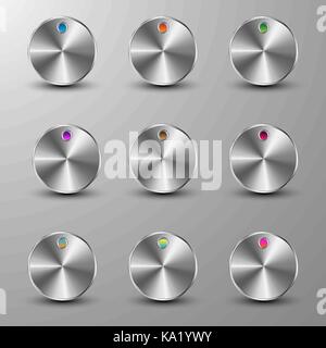 Set of metallic buttons with coloored elements Stock Vector