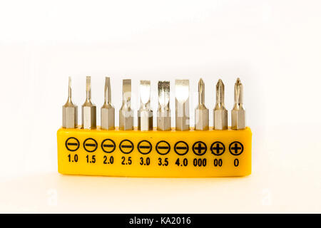 Set of screwdrivers bits isolated on white background Stock Photo
