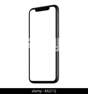 New modern black frameless smartphone mockup with blank white screen ...