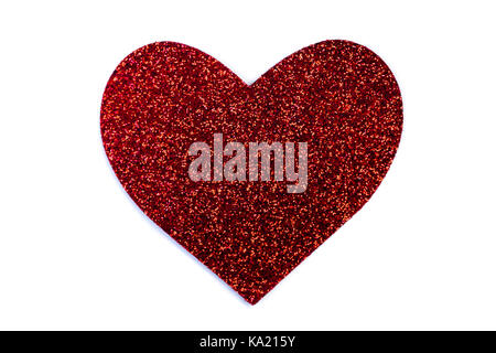 red glitter heart isolated on white for valentines day Stock Photo