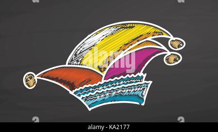 German carnival hat sketch on chalkboard, handdrawn vector sketch, clean outlines, vintage style blackboard. Stock Vector