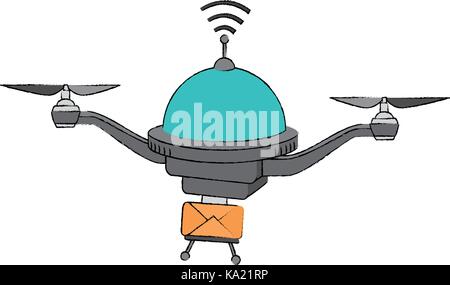 drone flying technology with envelope Stock Vector