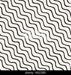 Seamless pattern with hand drawn waves. Abstract background with wavy brush strokes. Black and white freehand lines texture. Stock Vector