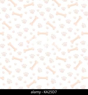 Dog bones seamless pattern. Bone and traces of puppy paws repetitive texture. Doggy endless background. Vector illustration. Stock Vector