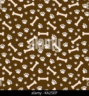 Dog bones seamless pattern. Bone and traces of puppy paws repetitive texture. Doggy endless background. Vector illustration. Stock Vector