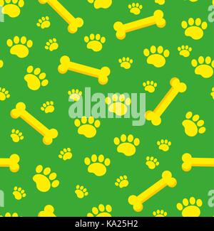 Dog bones seamless pattern. Bone and traces of puppy paws repetitive texture. Doggy endless background. Vector illustration. Stock Vector