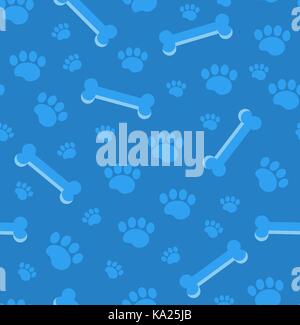 Dog bones seamless pattern. Bone and traces of puppy paws repetitive texture. Doggy endless background. Vector illustration. Stock Vector