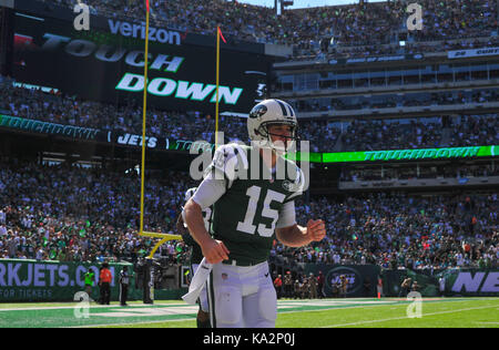 East Rutherford, New Jersey, USA. 24th Sep, 2017. Josh McCown (15) of the New York Jets during a game against the Miami Dolphins at Metlife Stadium in East Rutherford, New Jersey. Gregory Vasil/Cal Sport Media/Alamy Live News Stock Photo