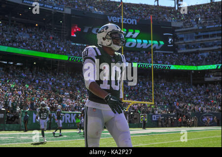 East Rutherford, New Jersey, USA. 24th Sep, 2017. Jermaine Kearse (10) of the New York Jets during a game against the Miami Dolphins at Metlife Stadium in East Rutherford, New Jersey. Gregory Vasil/Cal Sport Media/Alamy Live News Stock Photo