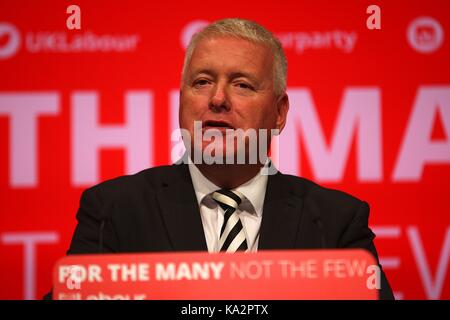 The UK. 24th September 2017. Ian Lavery, Chari of the Labour Party gives a forceful  speech at the Labour Party Conference in Brighton 2017 Credit: Rupert Rivett/Alamy Live News Stock Photo