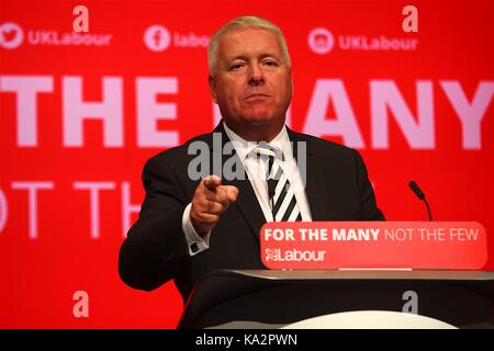 The UK. 24th September 2017. Ian Lavery, Chari of the Labour Party gives a forceful  speech at the Labour Party Conference in Brighton 2017 Credit: Rupert Rivett/Alamy Live News Stock Photo